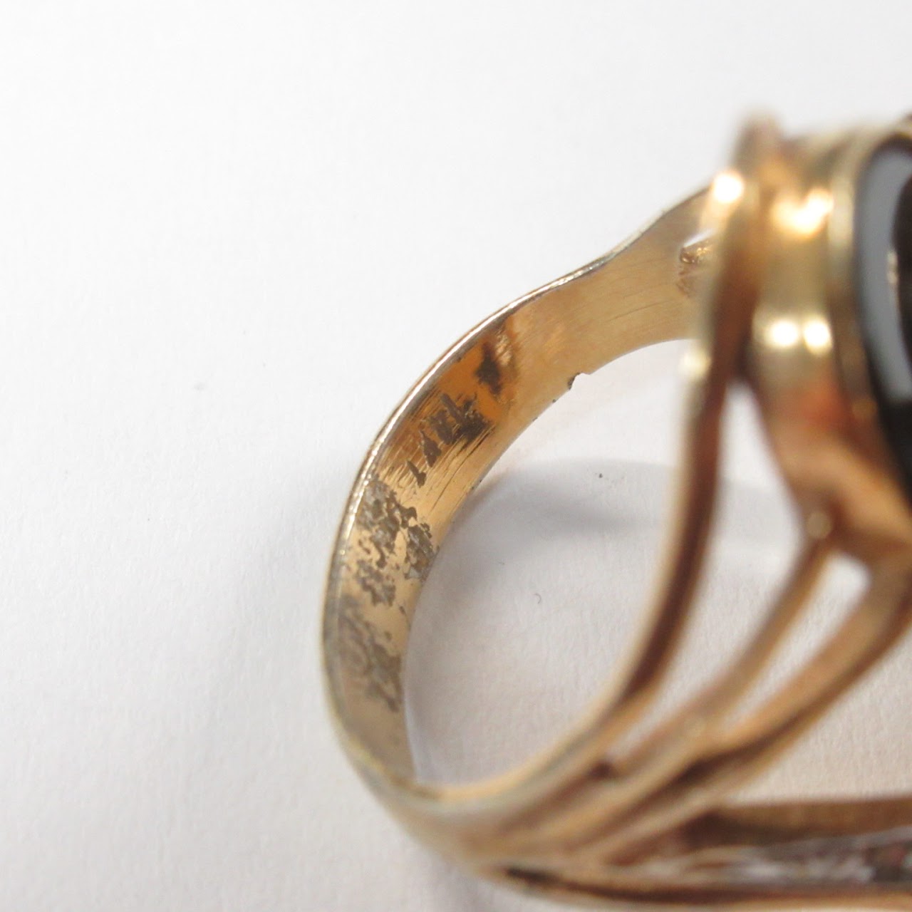 14K Gold, Obsidian, and Clear Stone Ring