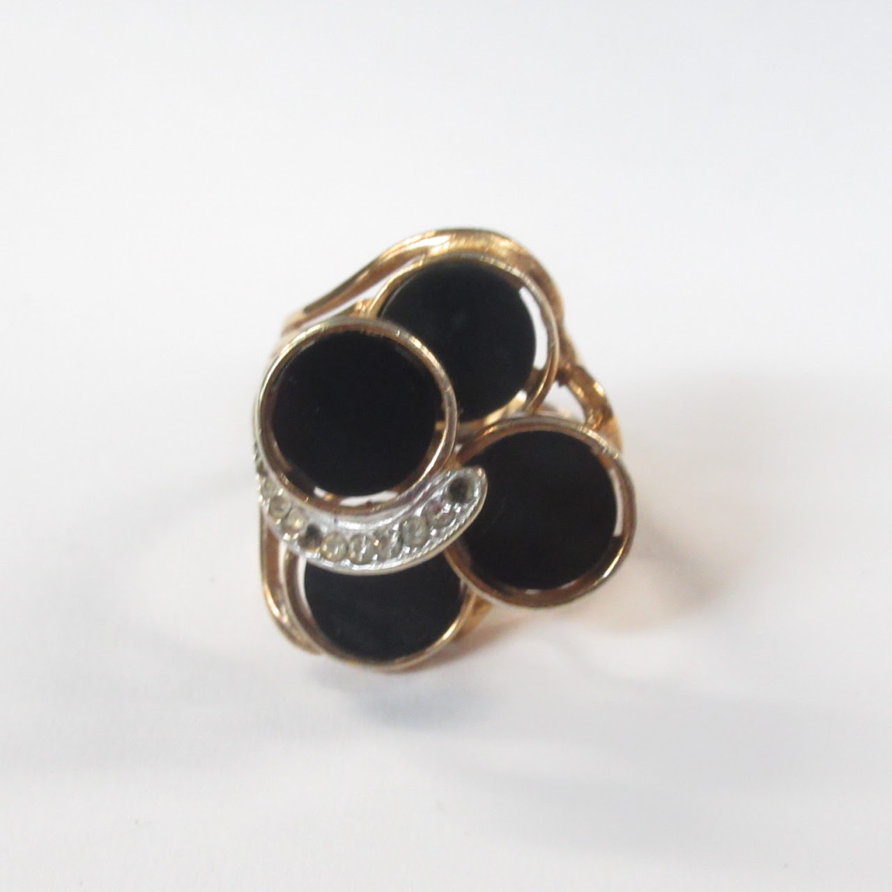 14K Gold, Obsidian, and Clear Stone Ring