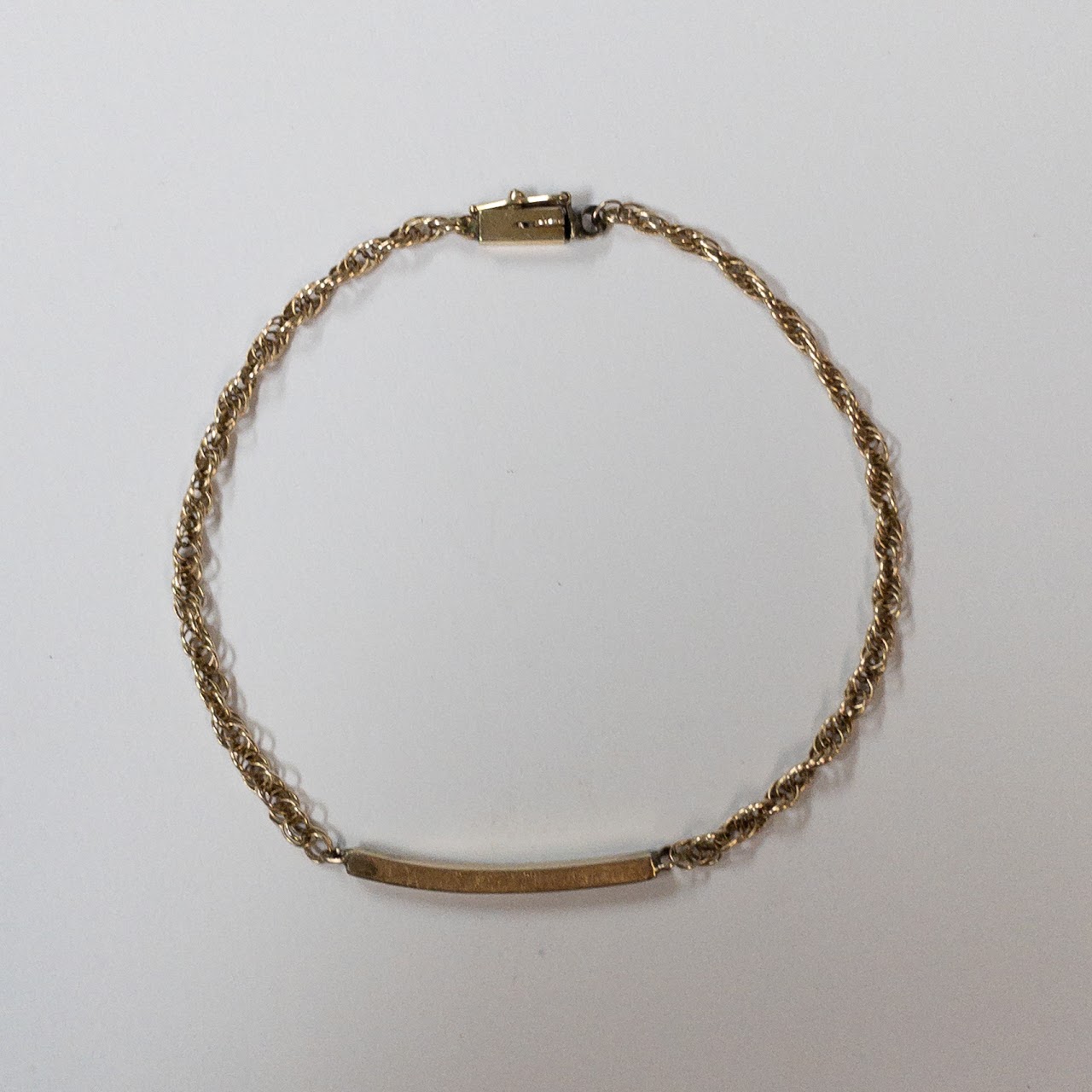 14K Gold Rope Chain Bar Plaque Bracelet