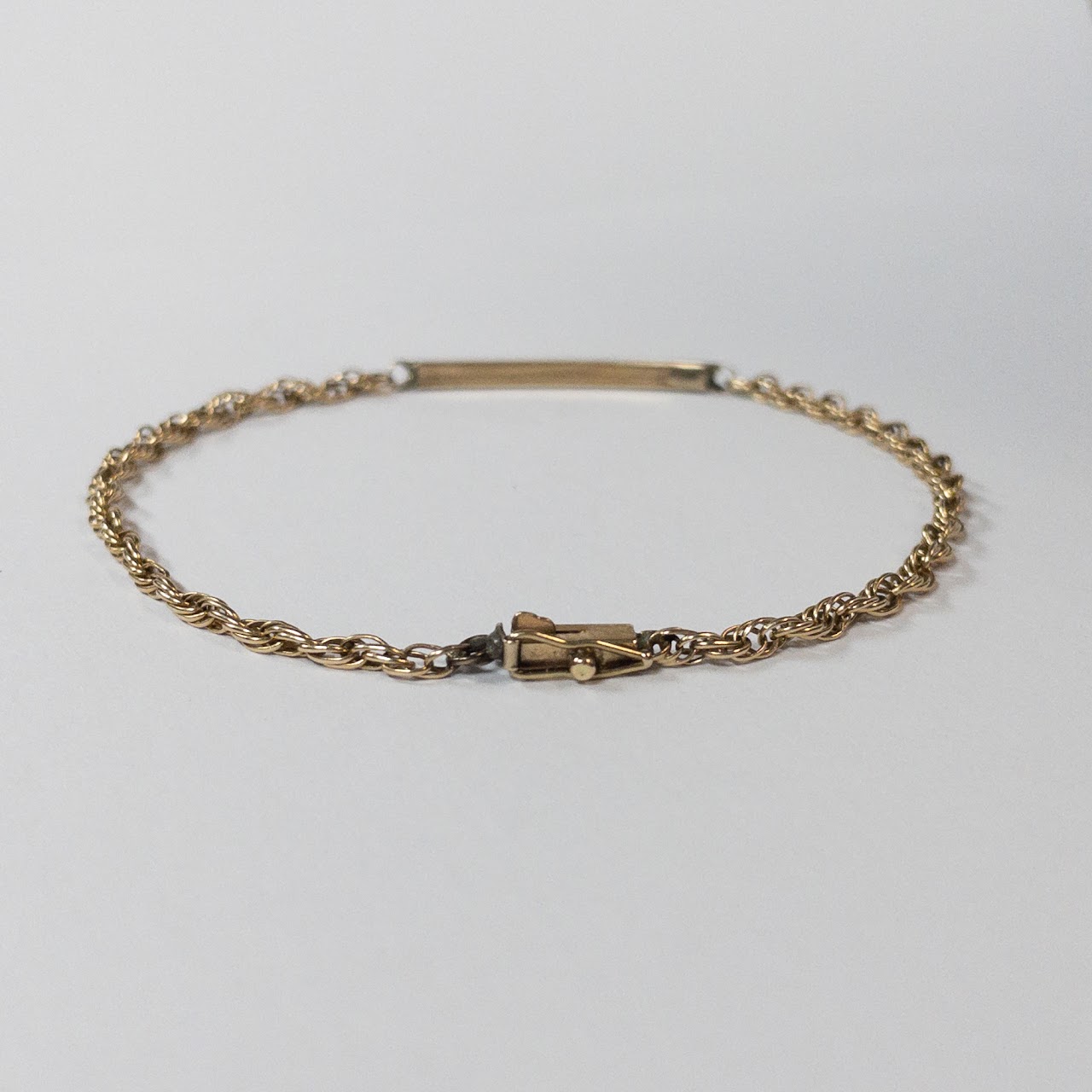 14K Gold Rope Chain Bar Plaque Bracelet