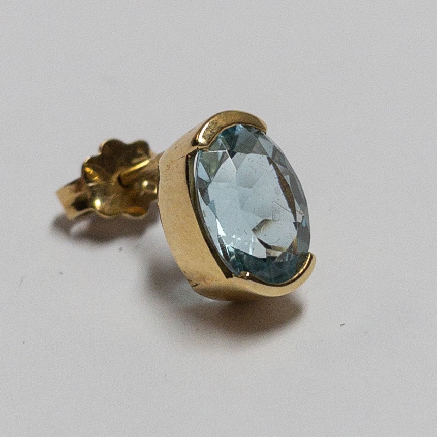 18K Gold Blue Stone Earrings