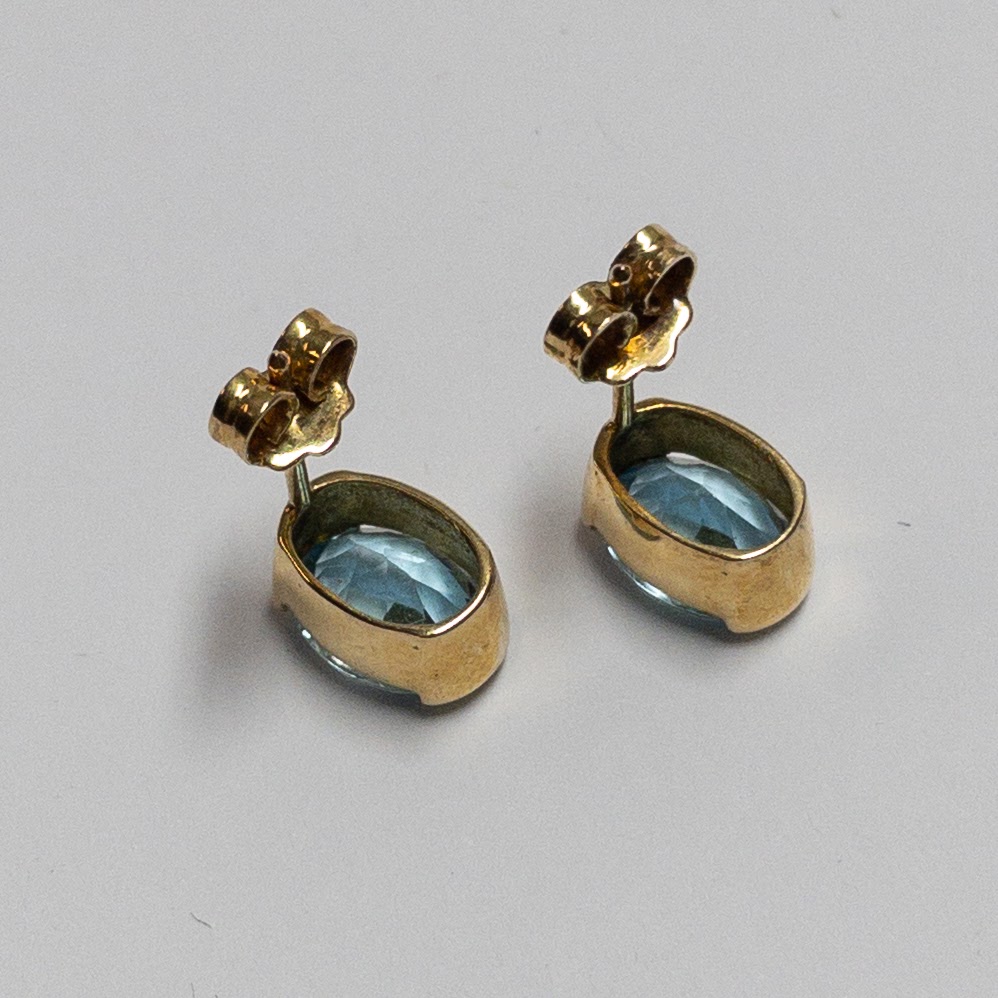 18K Gold Blue Stone Earrings