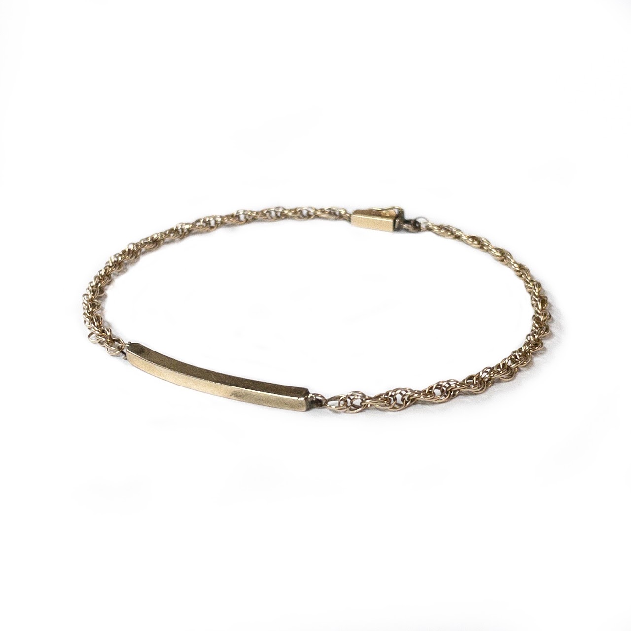 14K Gold Rope Chain Bar Plaque Bracelet