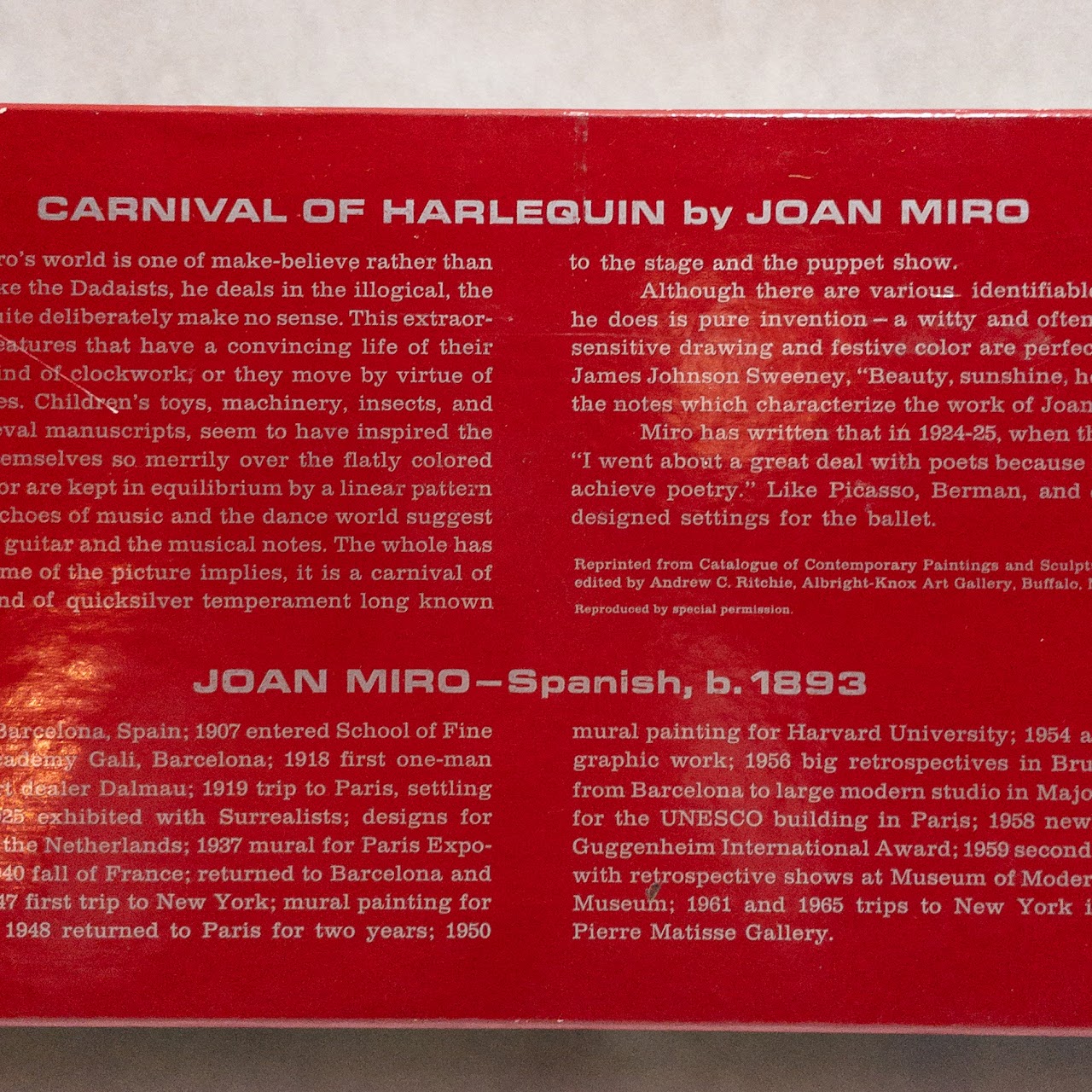 Joan Miró 'Carnival of Harlequin' Vintage Jigsaw Puzzle & Poster Boxed Set