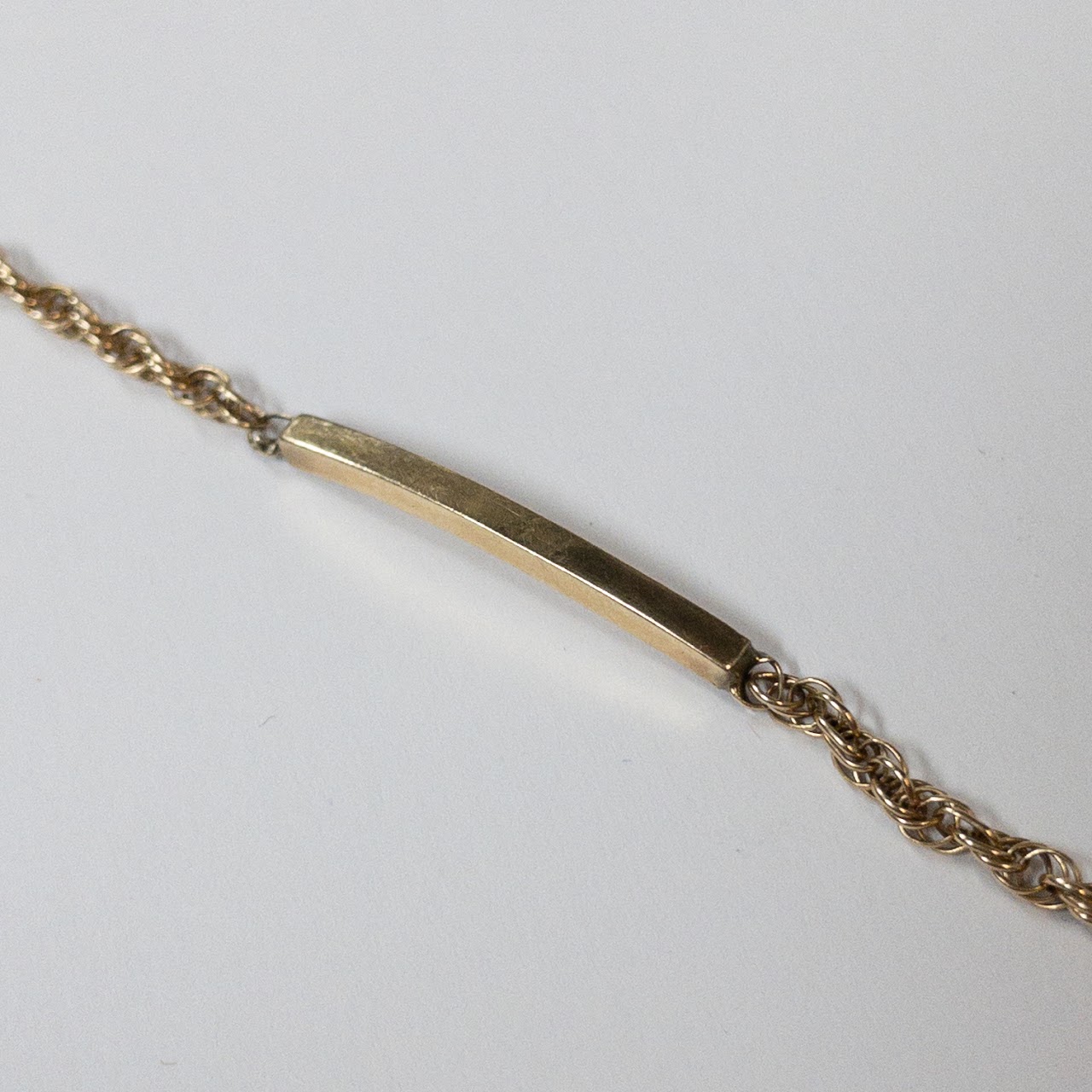 14K Gold Rope Chain Bar Plaque Bracelet