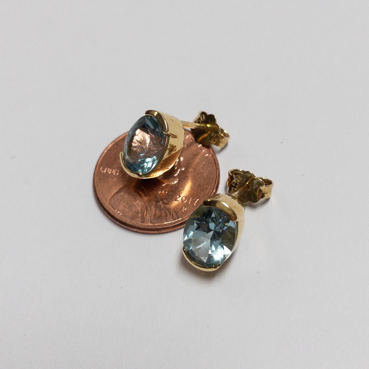 18K Gold Blue Stone Earrings