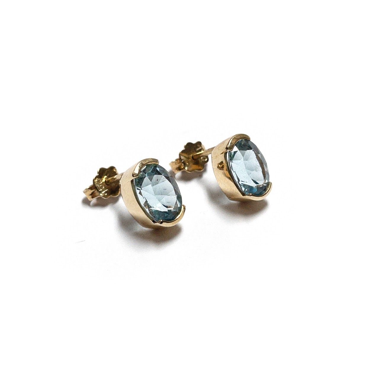 18K Gold Blue Stone Earrings