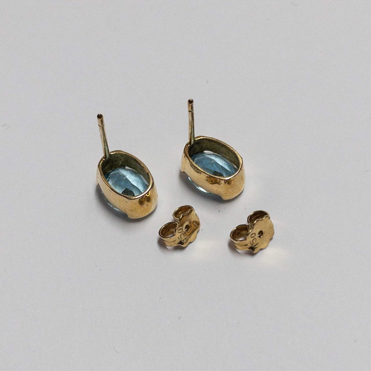 18K Gold Blue Stone Earrings