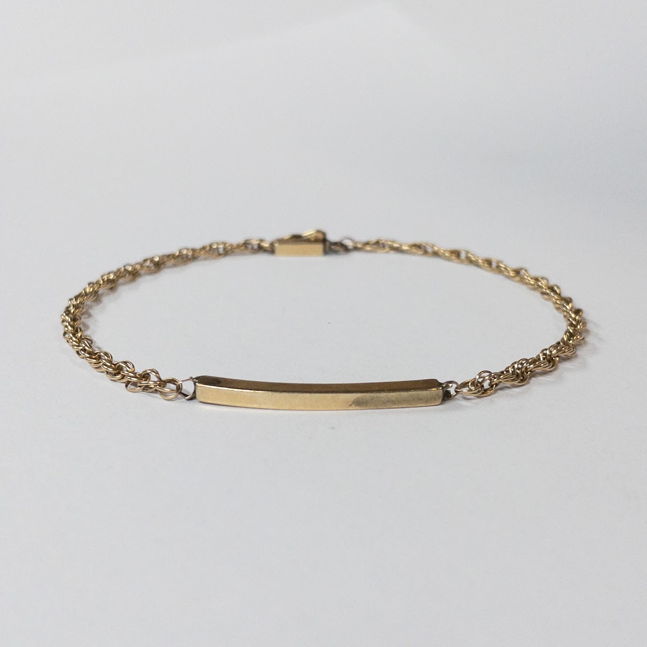 14K Gold Rope Chain Bar Plaque Bracelet