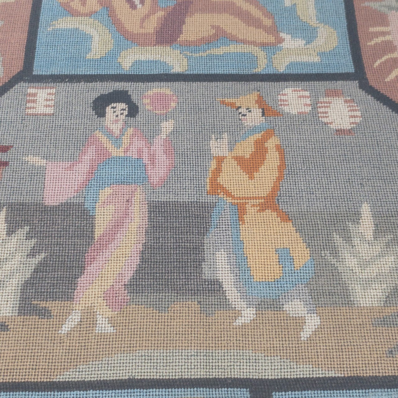 Japanese Floral Needlepoint Panel