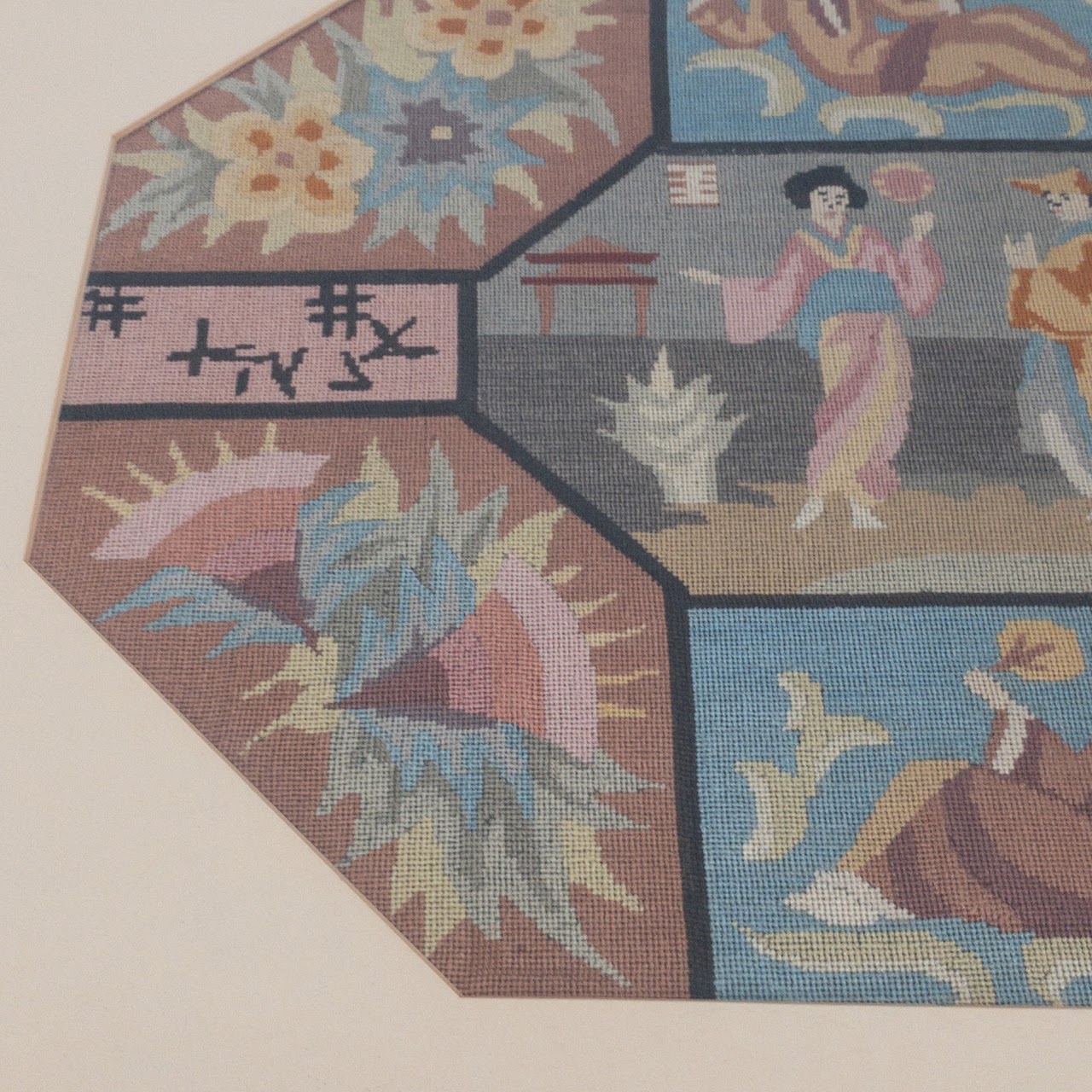 Japanese Floral Needlepoint Panel