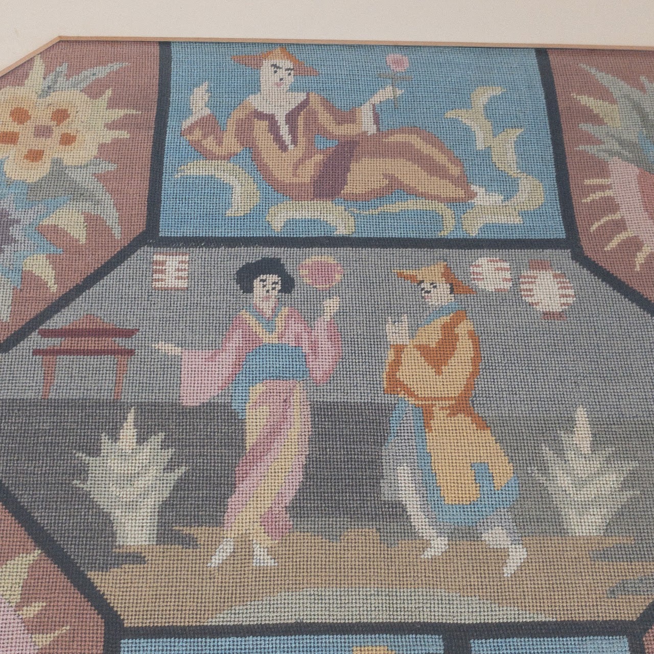 Japanese Floral Needlepoint Panel