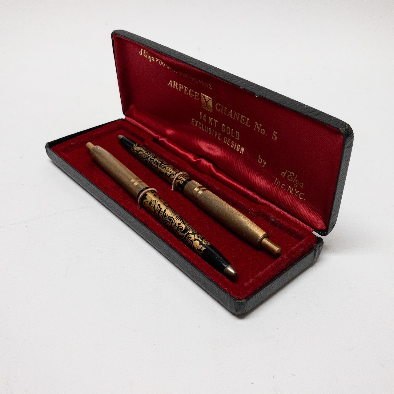 Vintage Arpege Chanel No 5 Perfumed Ink Pens 14 kt Gold Filigree