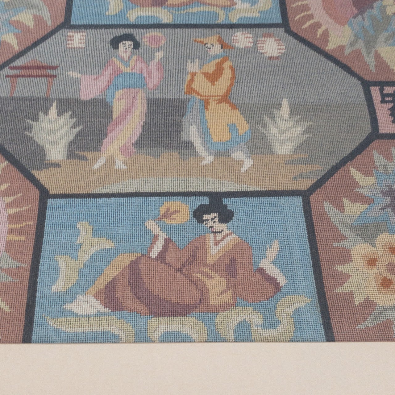 Japanese Floral Needlepoint Panel