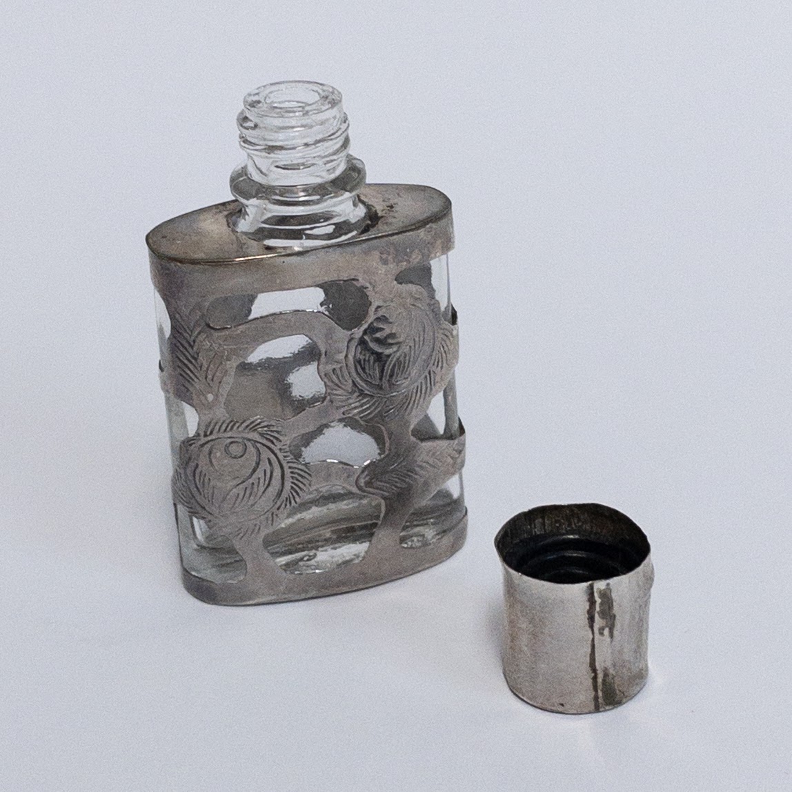 Sterling Silver & Glass Floral Perfume Bottle