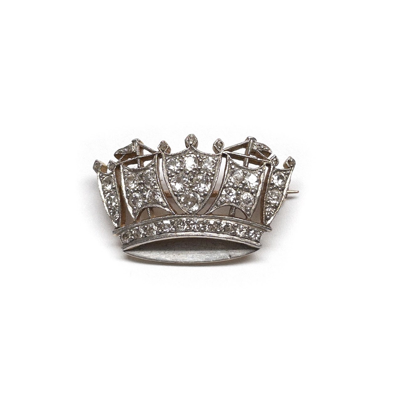 14K Gold and Diamond Crown Brooch