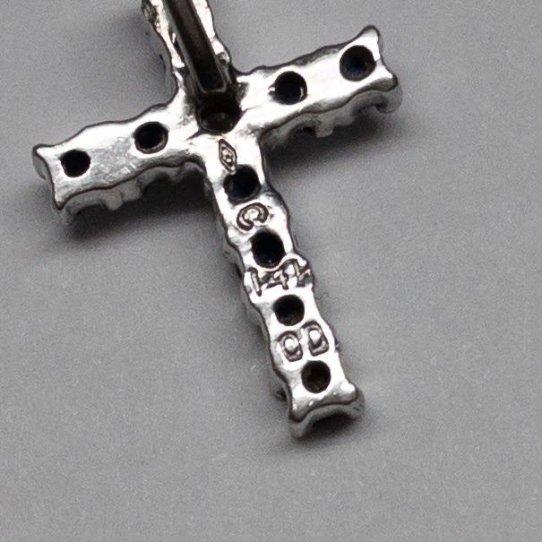 14K White, Diamond, and Sapphire Cross Pendant