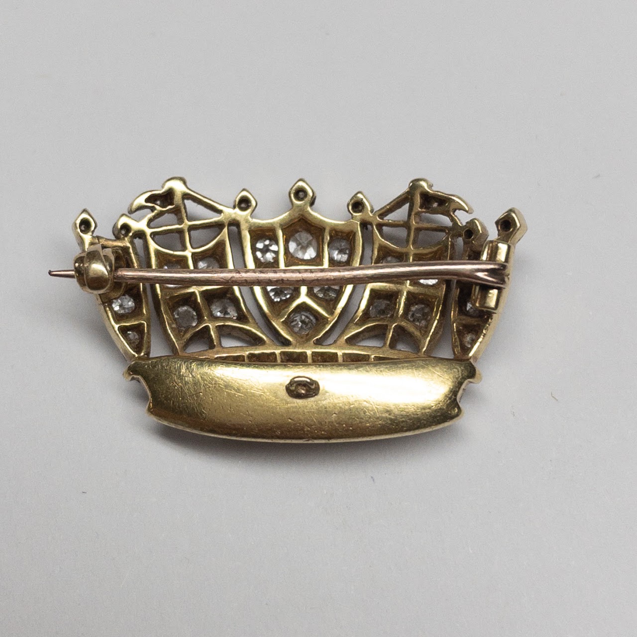 14K Gold and Diamond Crown Brooch