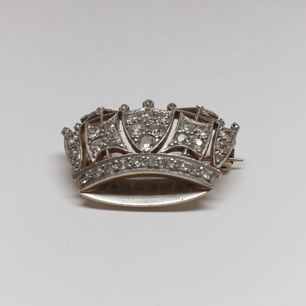 14K Gold and Diamond Crown Brooch