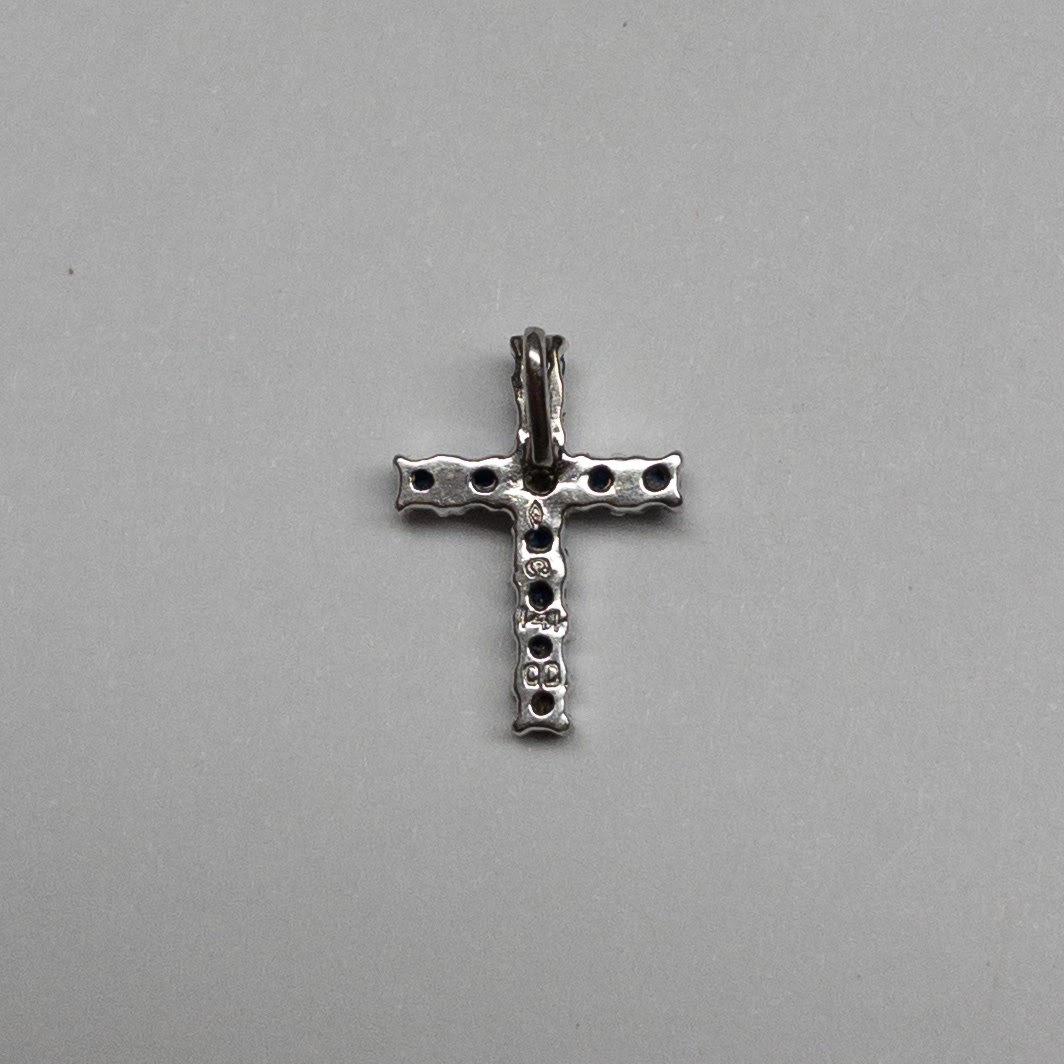 14K White, Diamond, and Sapphire Cross Pendant