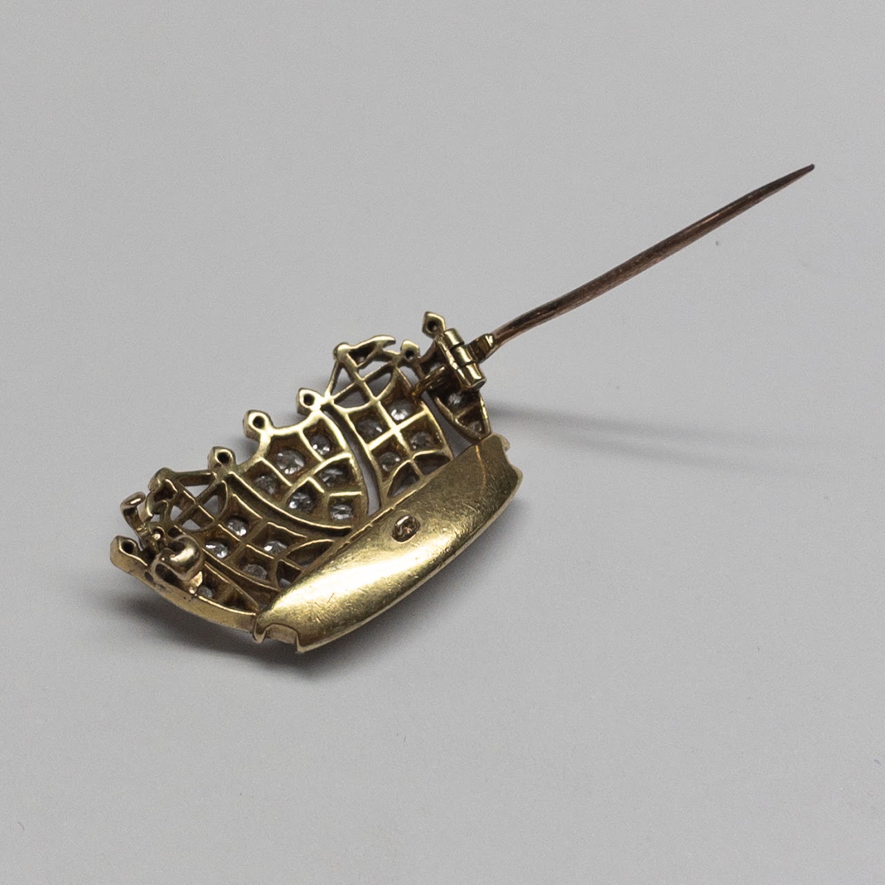 14K Gold and Diamond Crown Brooch