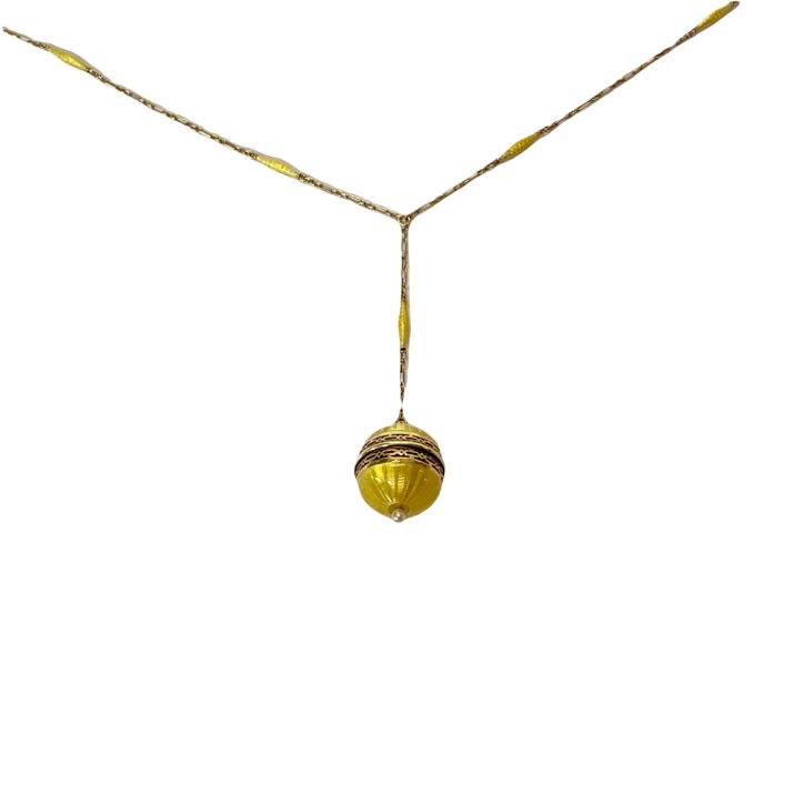 14K Gold Figaro Chain Necklace With 14K Gold &  Enamel Perfume Ball Pendant