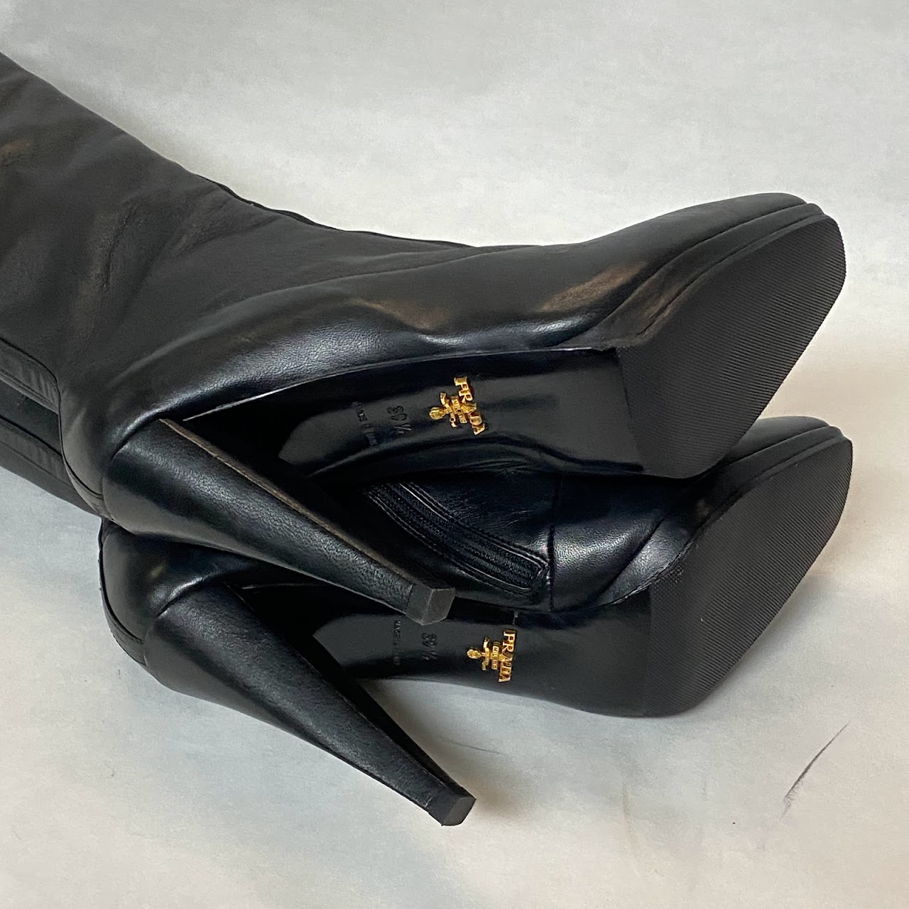 Prada Calf Height High Heel Boots