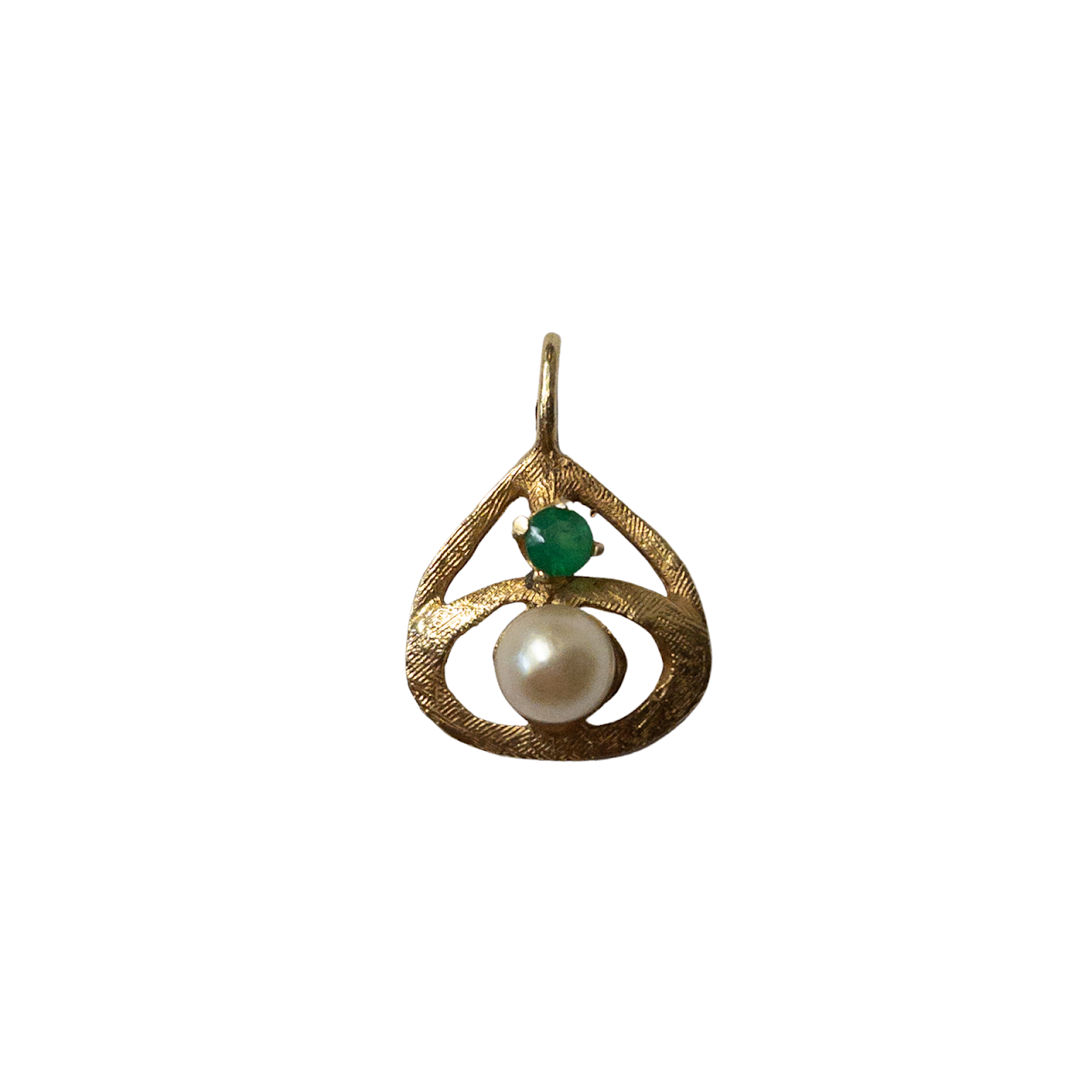 14K Gold, Pearl, Green Stone Pendant