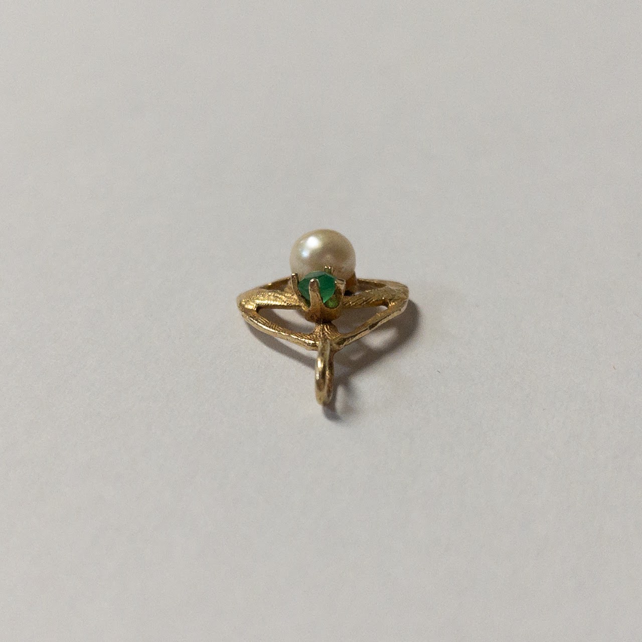 14K Gold, Pearl, Green Stone Pendant