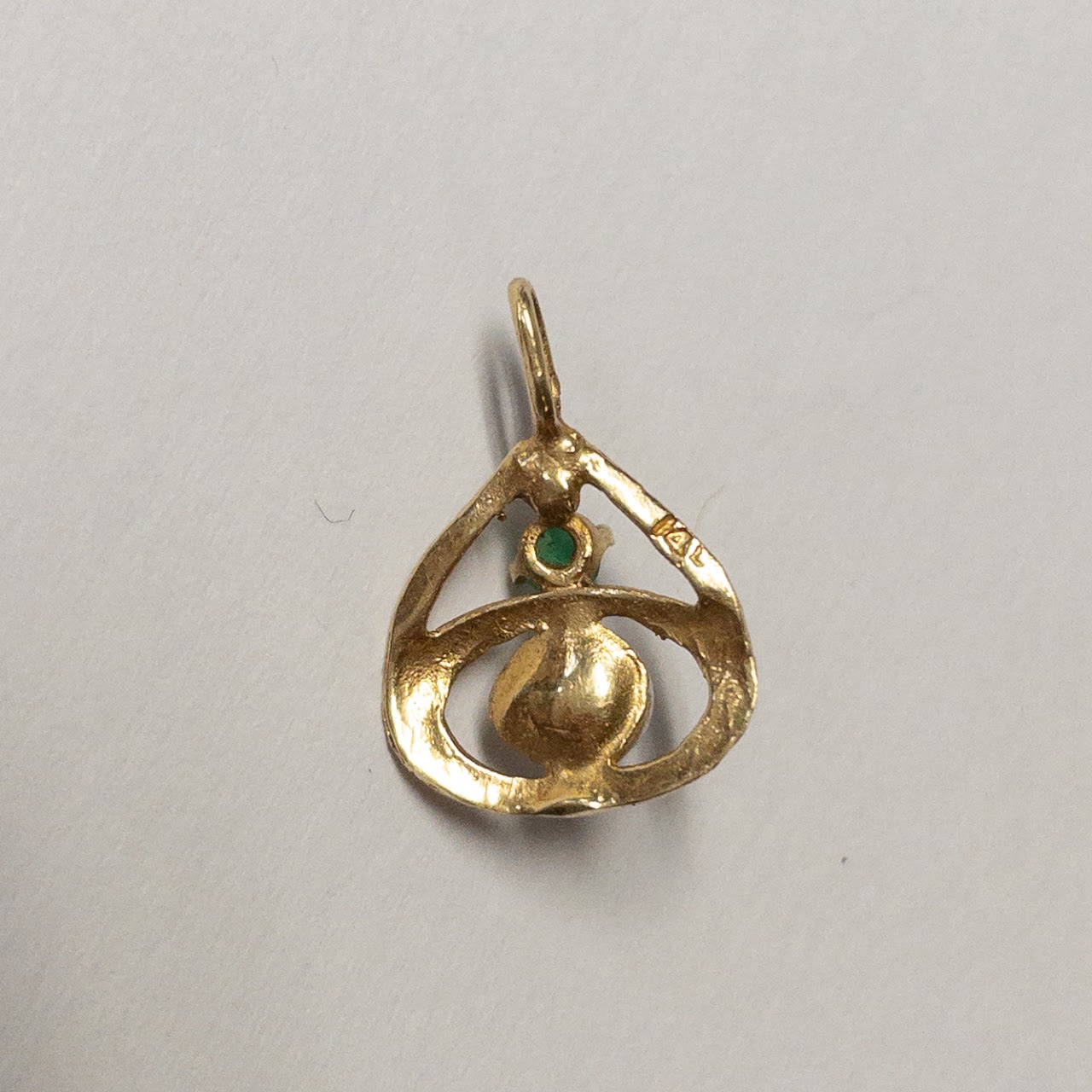 14K Gold, Pearl, Green Stone Pendant