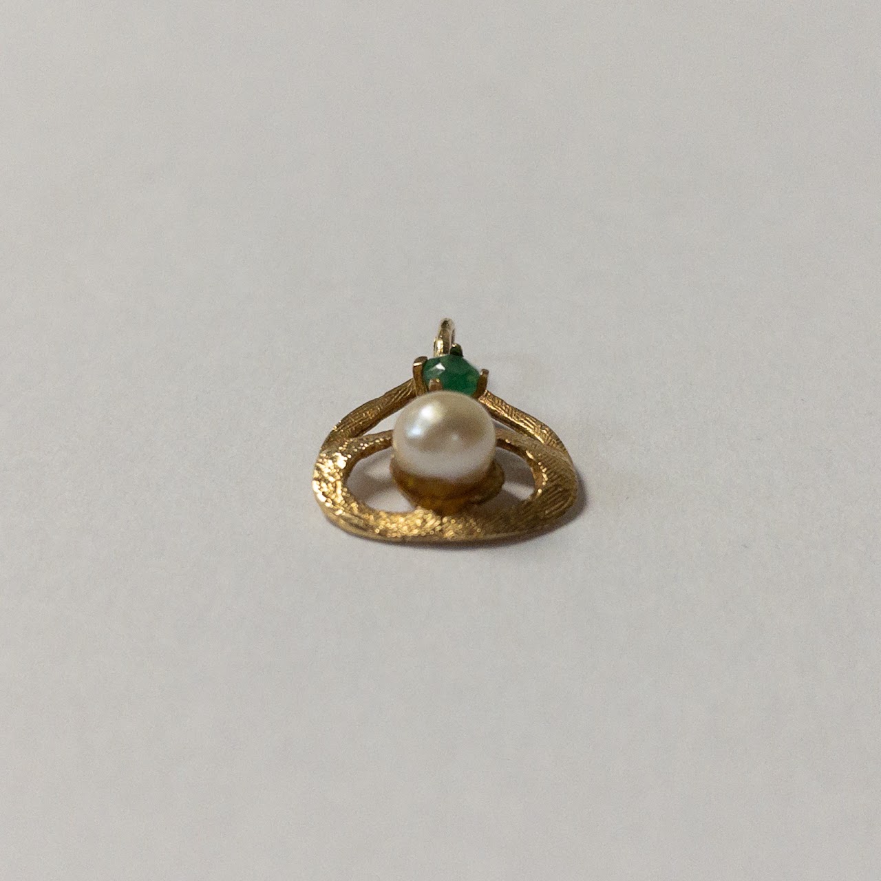 14K Gold, Pearl, Green Stone Pendant