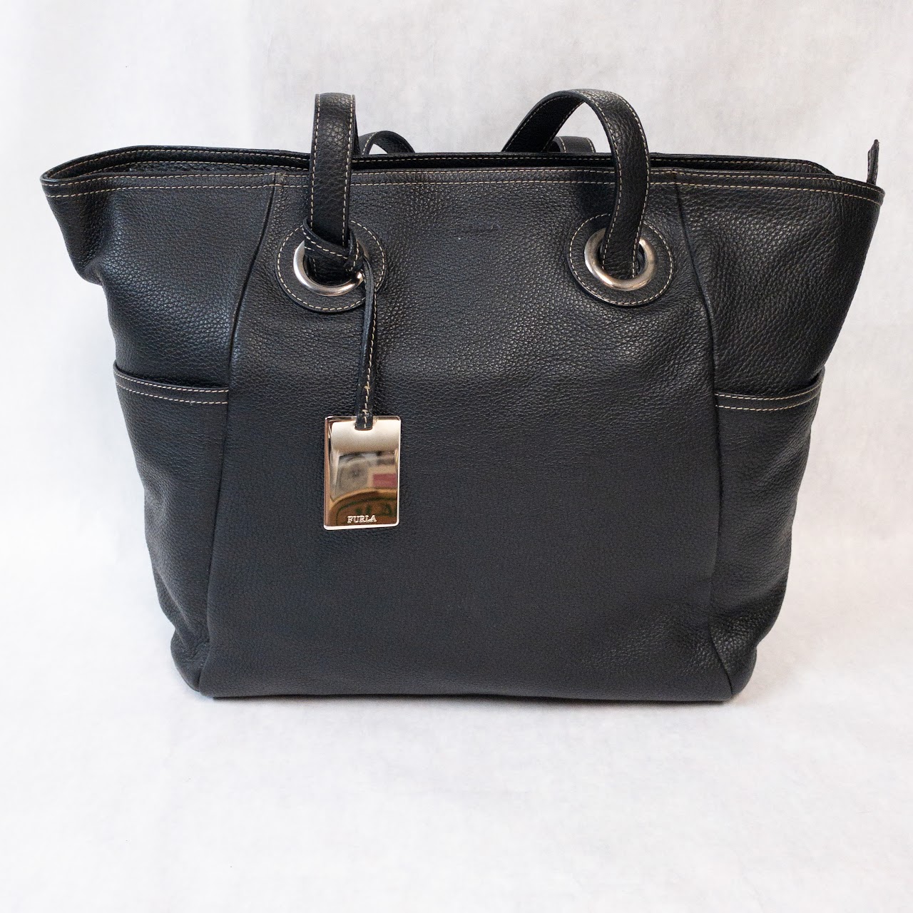 Furla MINT Black Leather Oversized Shoulder Bag