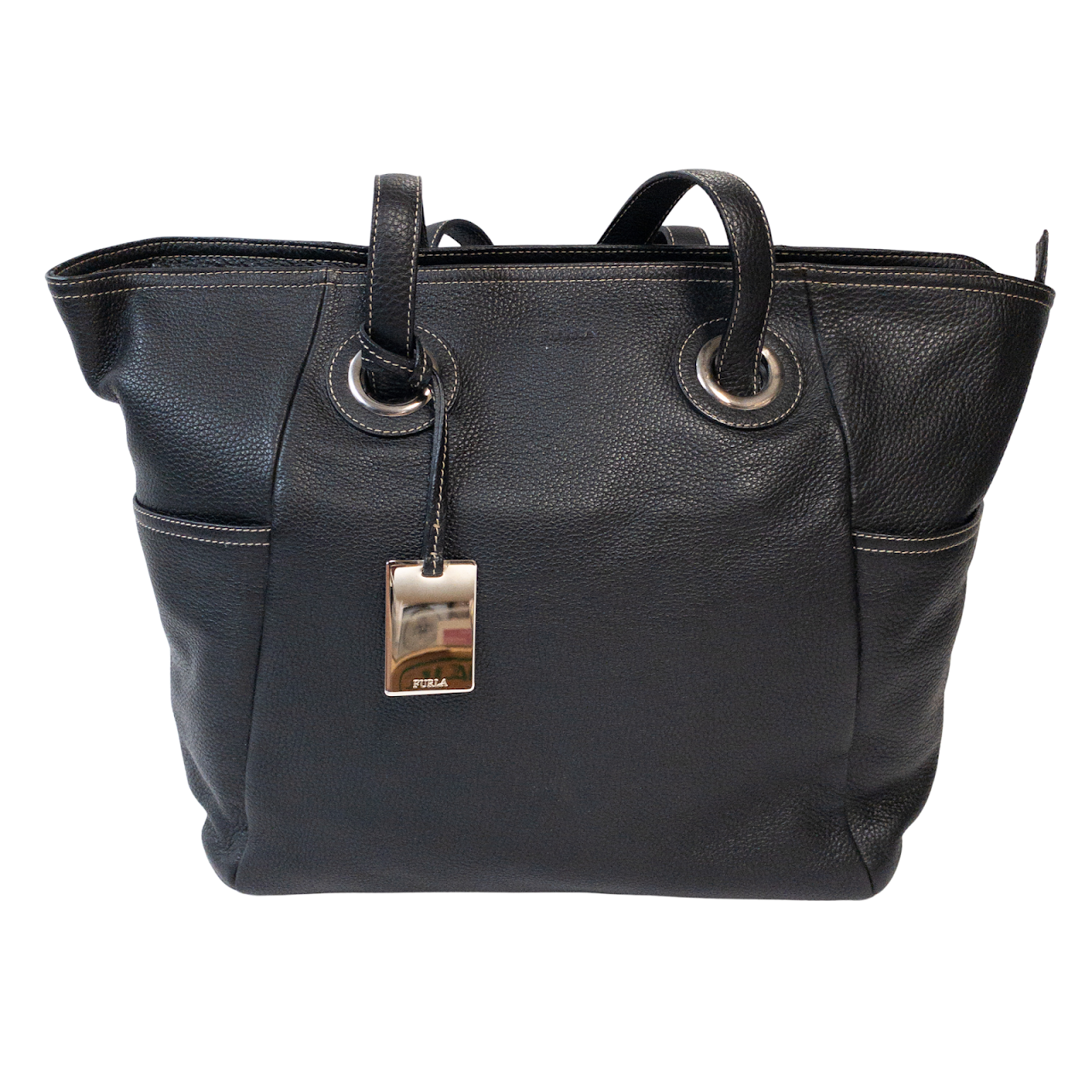 Furla MINT Black Leather Oversized Shoulder Bag