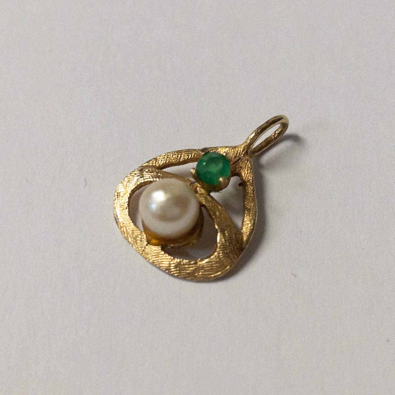 14K Gold, Pearl, Green Stone Pendant