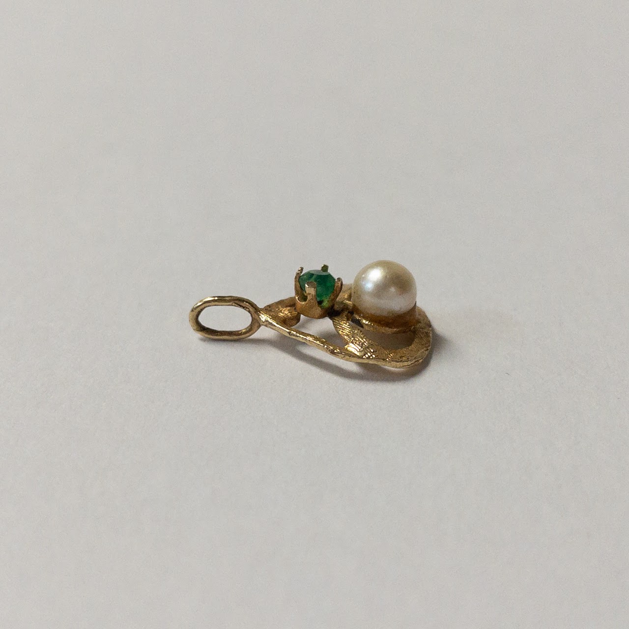 14K Gold, Pearl, Green Stone Pendant