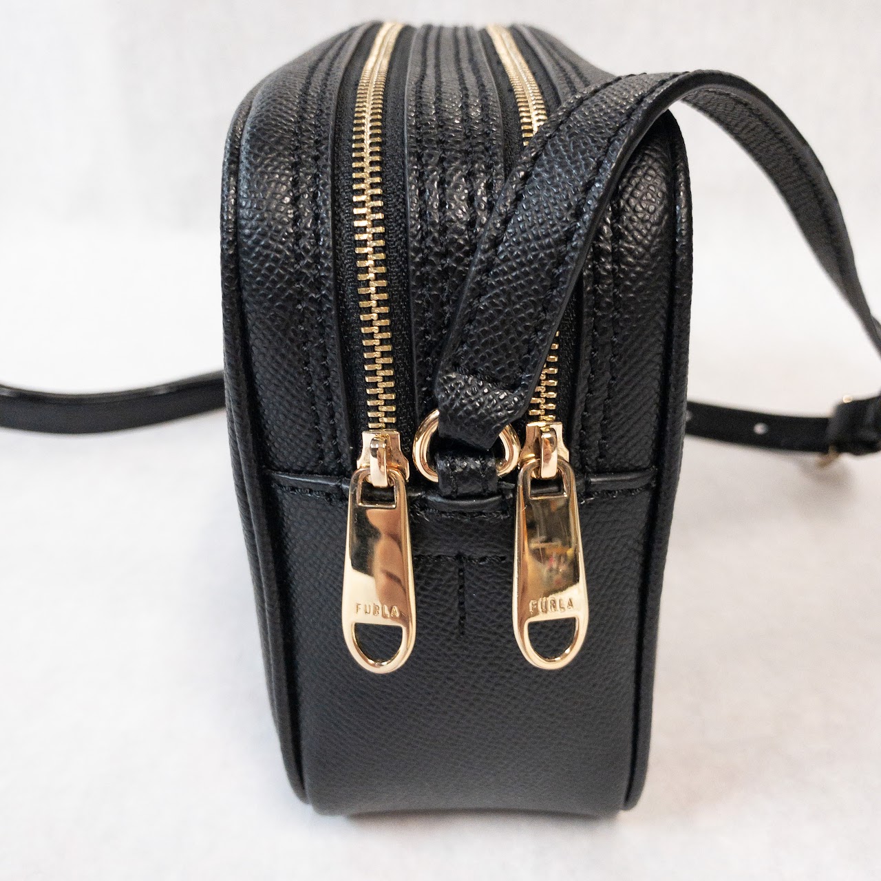 Furla MINT Black Leather Crossbody Camera Bag