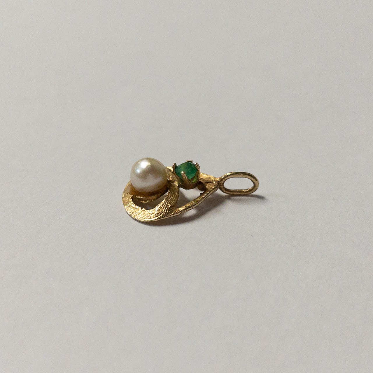 14K Gold, Pearl, Green Stone Pendant