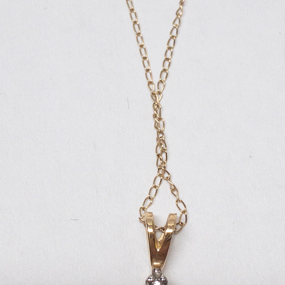 14K Gold, Pearl & Diamond Pendant Necklace