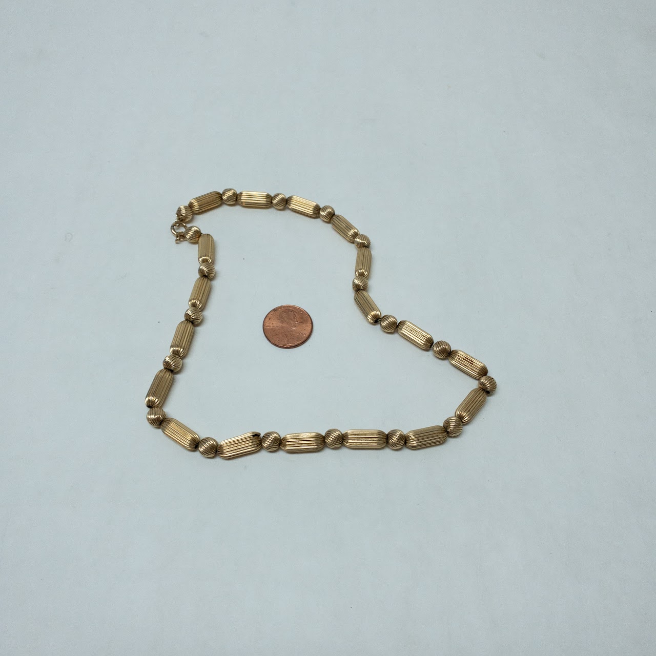 14K Gold Fluted Bead Necklace