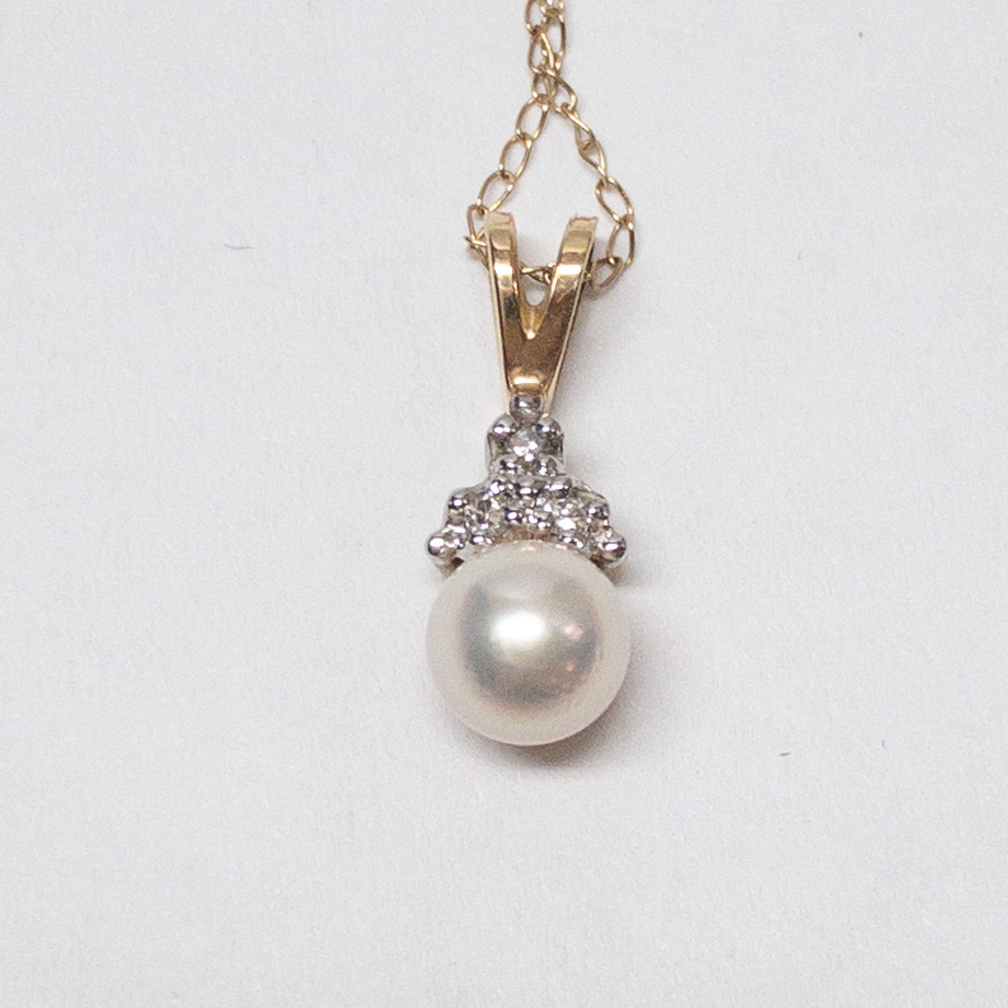 14K Gold, Pearl & Diamond Pendant Necklace