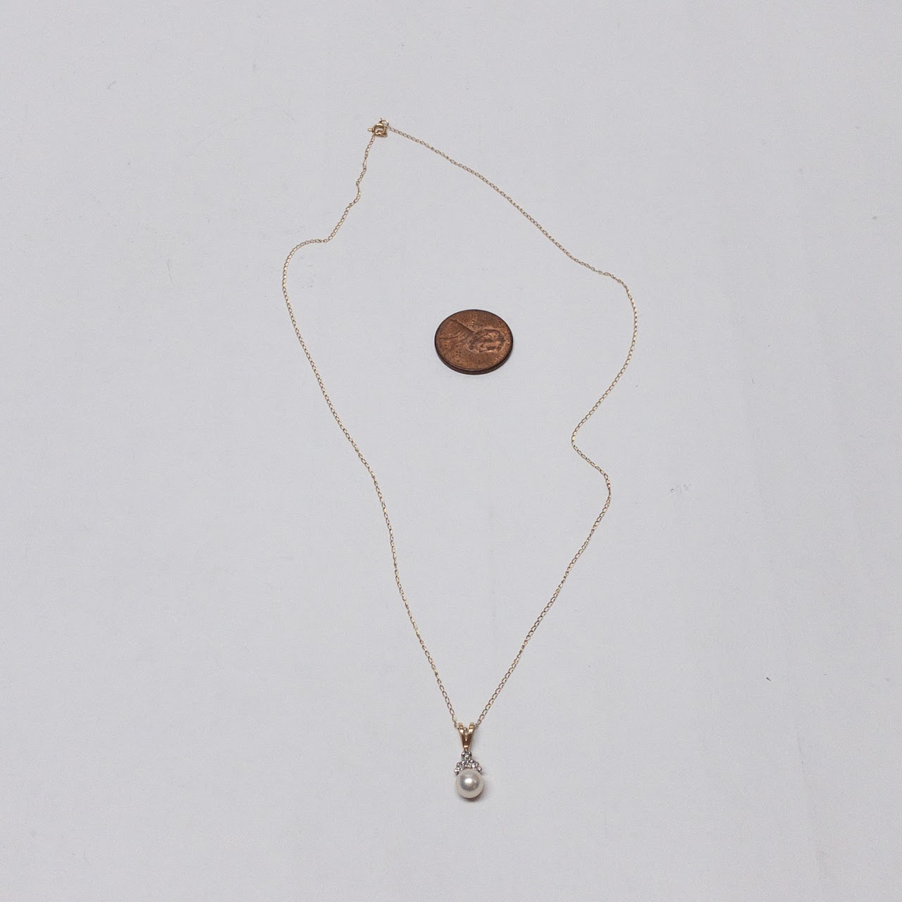 14K Gold, Pearl & Diamond Pendant Necklace