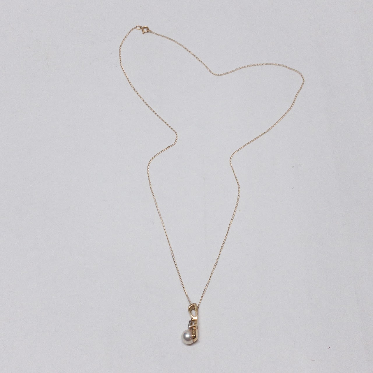 14K Gold, Pearl & Diamond Pendant Necklace