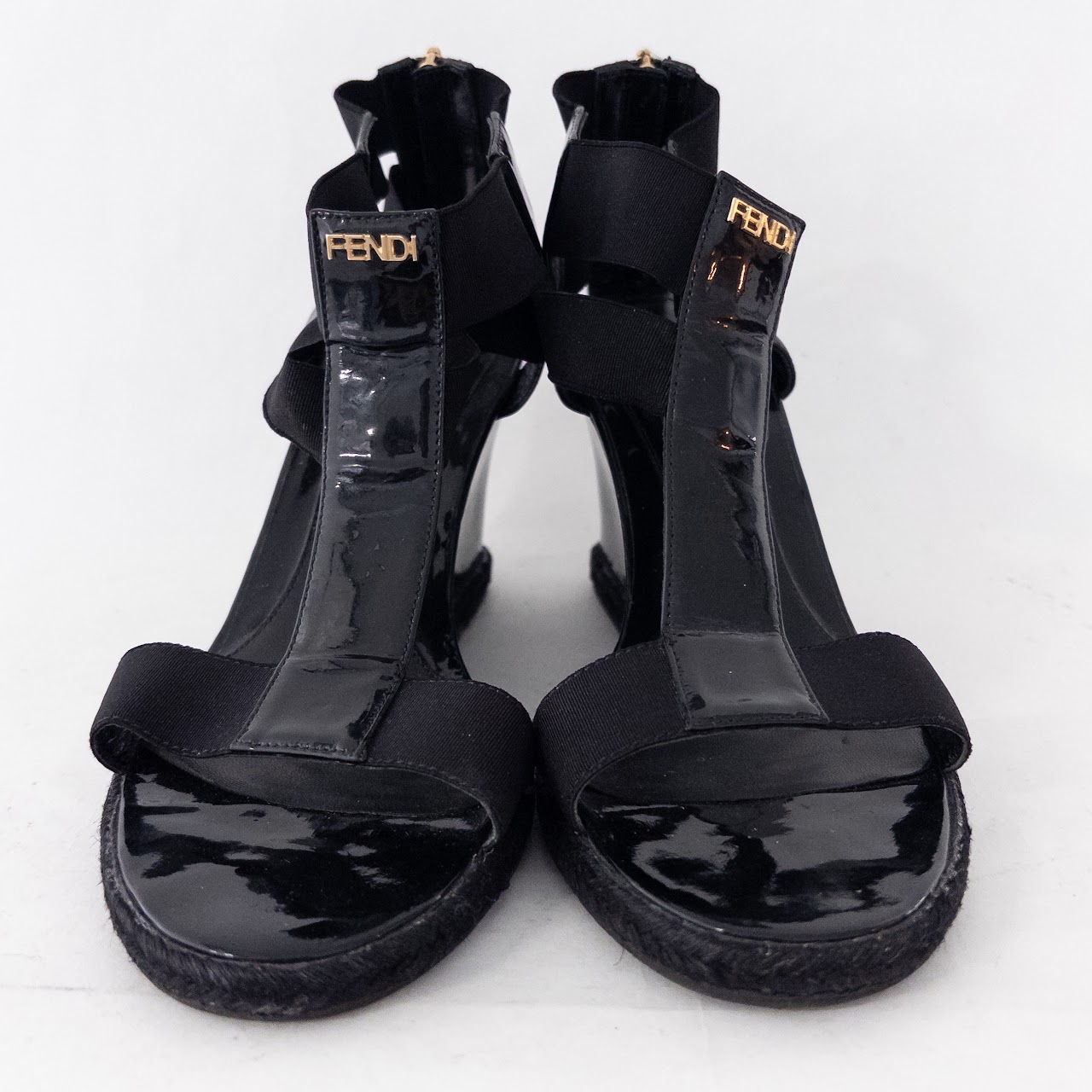 Fendi Patent Leather T-Strap Espadrilles