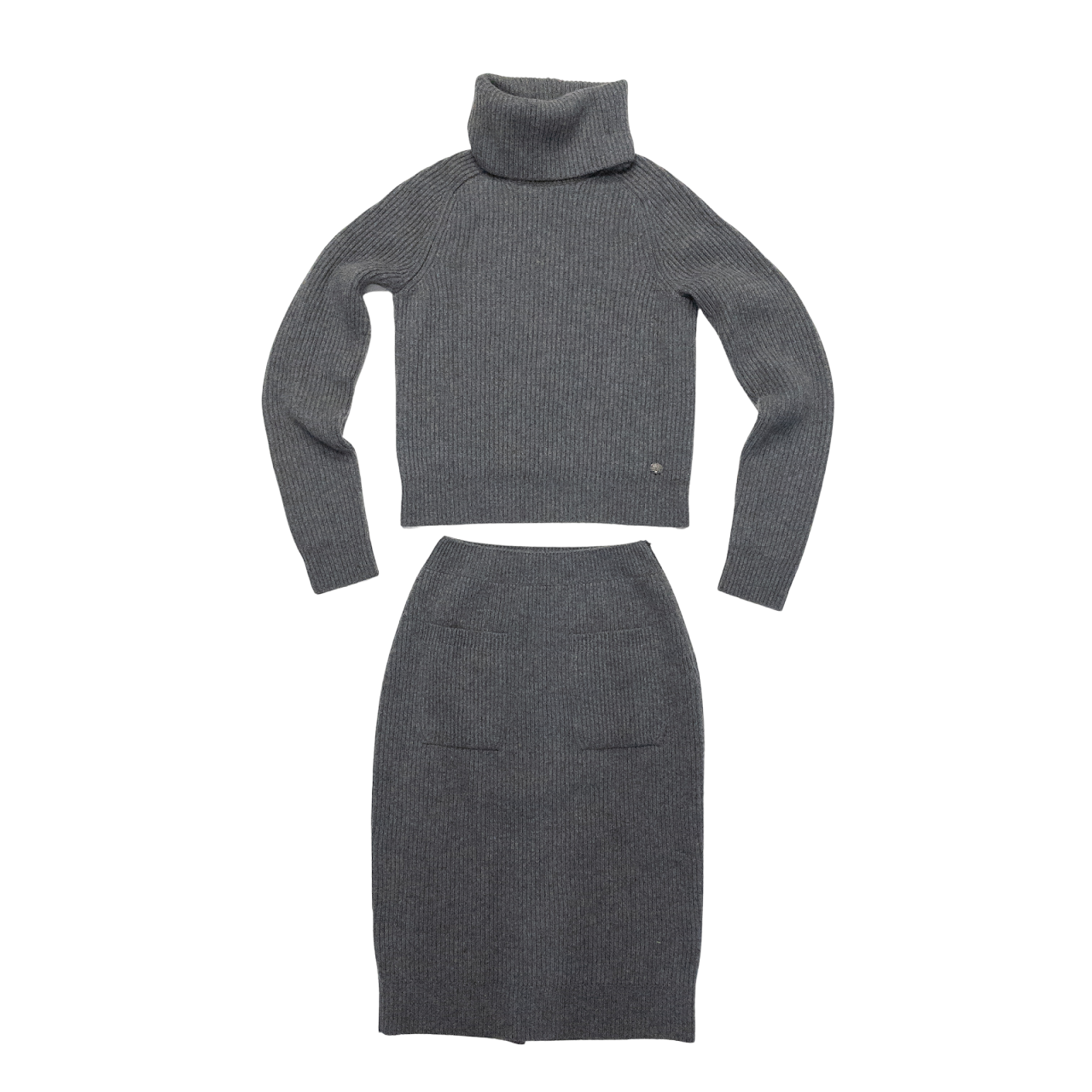 Chanel Cashmere Turtleneck Sweater & Skirt Set