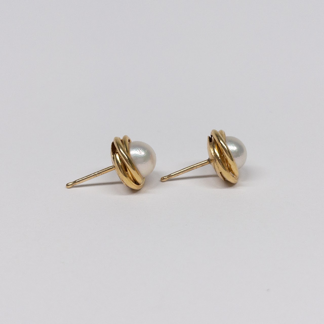 18K Gold and Pearl Stud Earrings