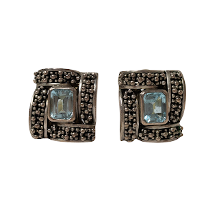 Sterling Silver & Blue Stone Square Earrings