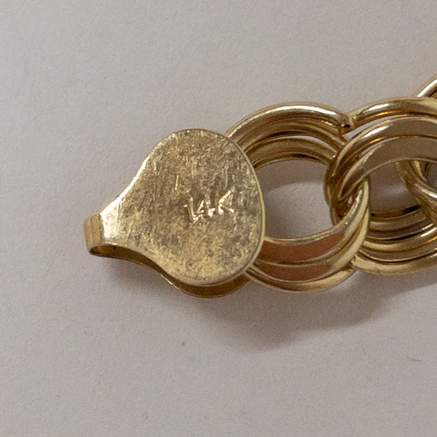14K Gold Round Link Charm Bracelet
