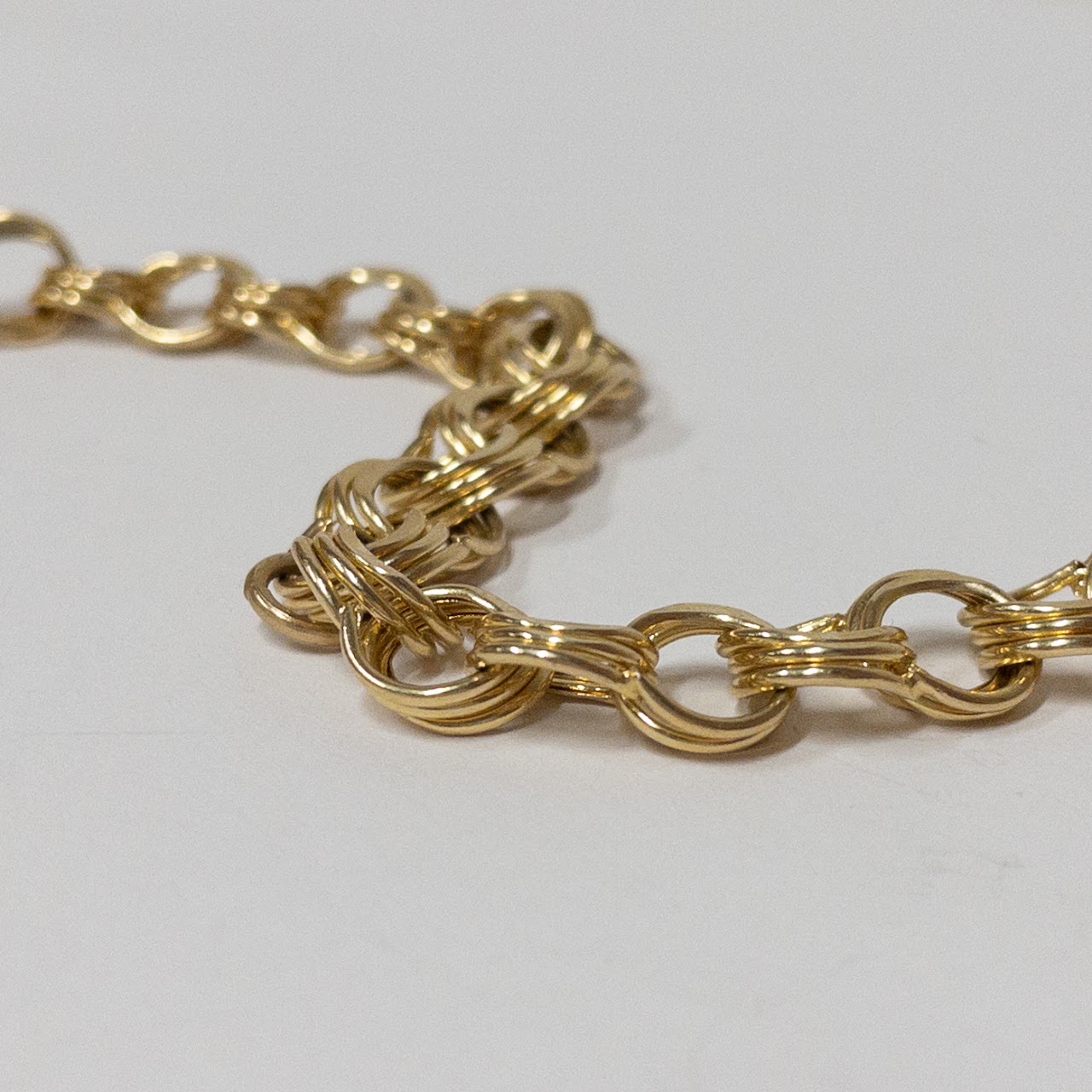 14K Gold Round Link Charm Bracelet
