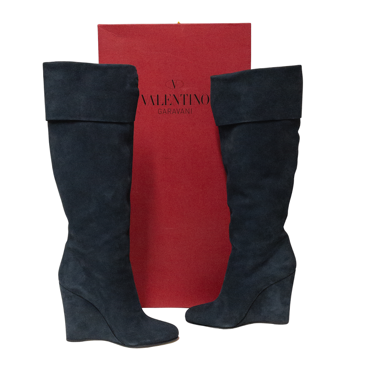 Valentino Over The Knee Suede Wedge Boots