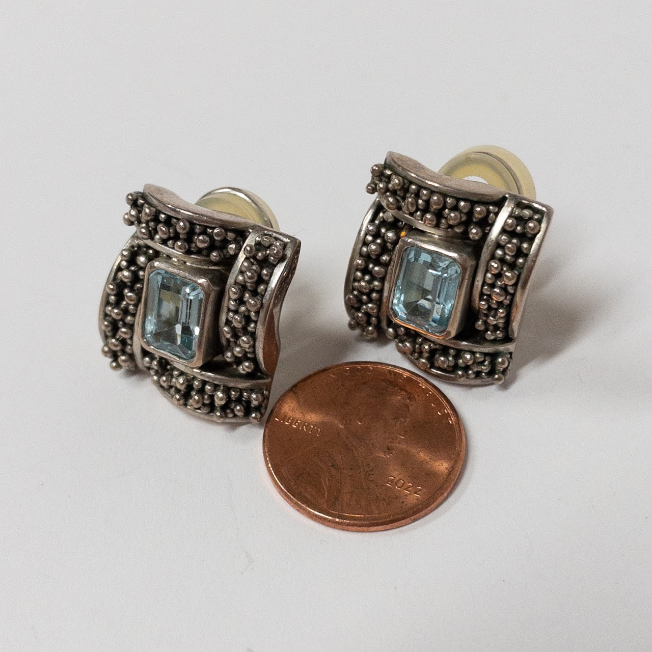 Sterling Silver & Blue Stone Square Earrings